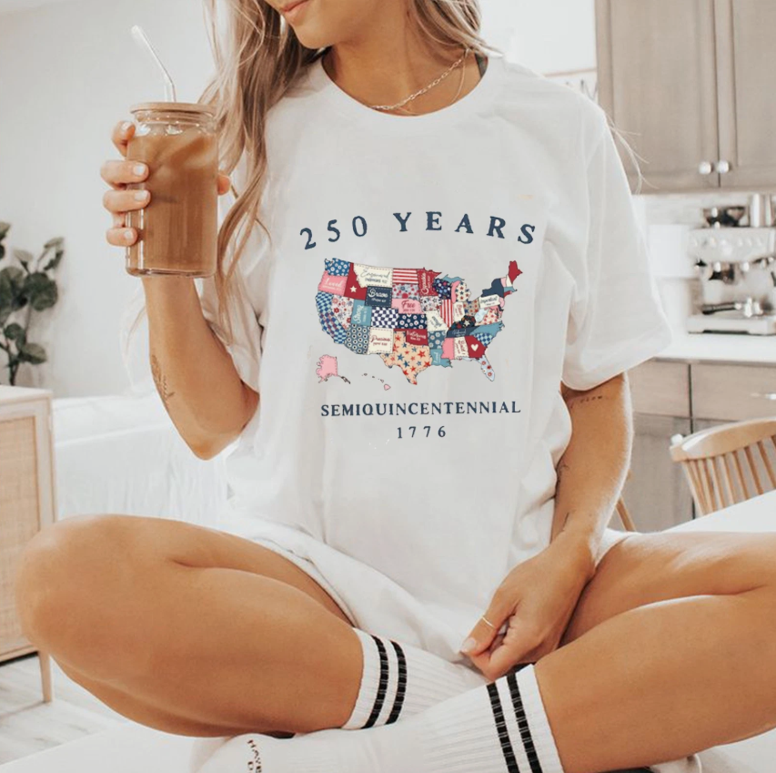 Vintage America Map 250 Years Tee, Independence Day Celebrate 4th of July Gift