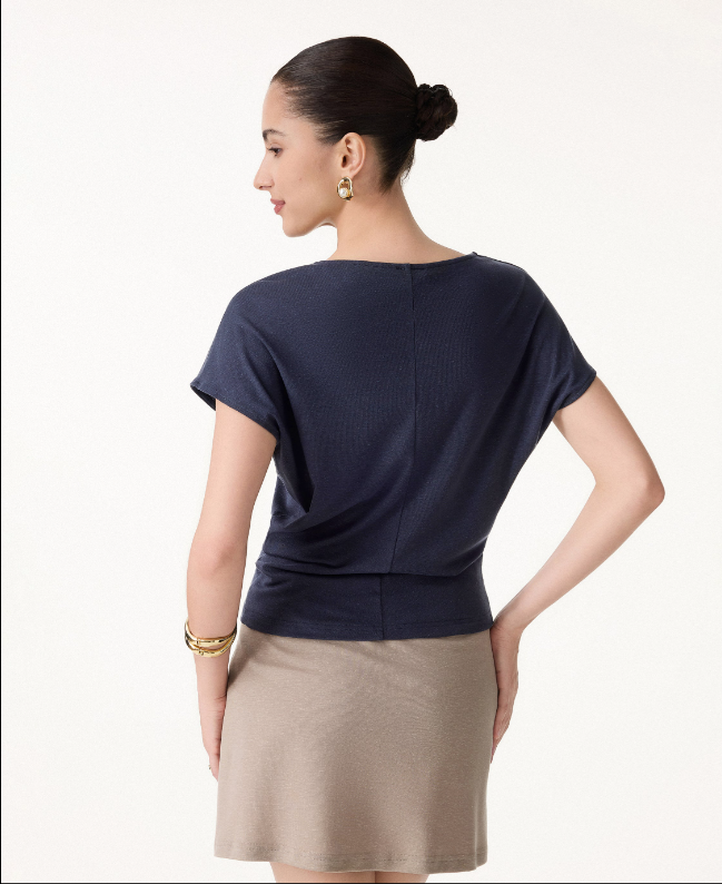 Linen-Blend Round Neck Relaxed Summer Top