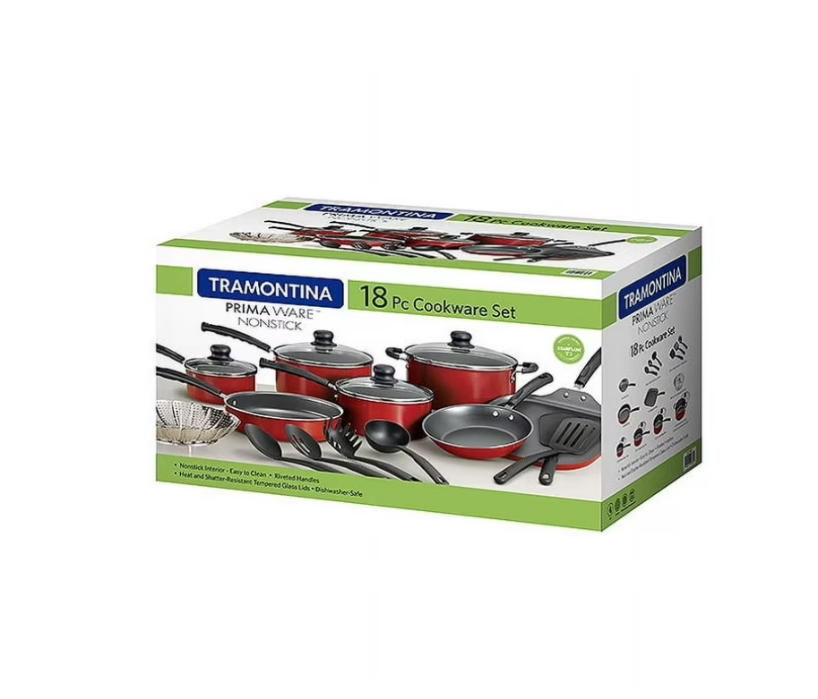 Tramontina Primaware 18 Piece Non-stick Cookware Set, Red