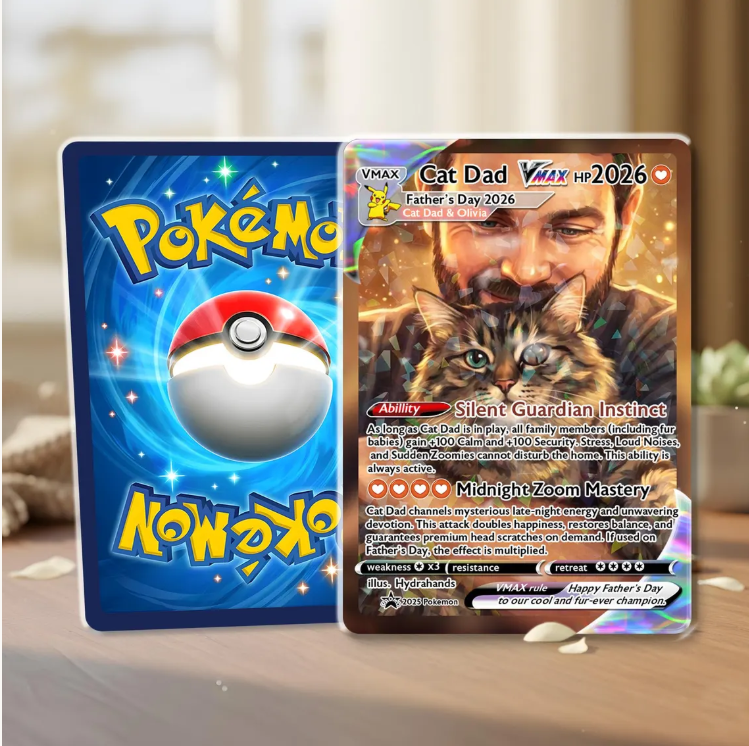 Custom Cat Dad Trading Card, Anime Style Pet Keepsake, Father's Day Gift