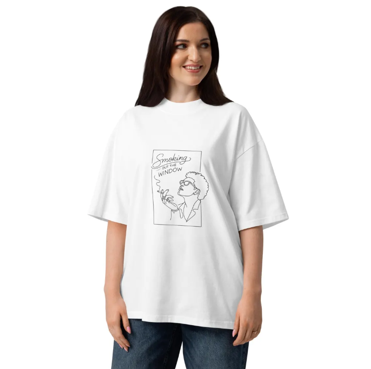 Smoking Out the Window Graphic T-Shirt – Oversized Organic Cotton Streetwear Tee – Minimal Line Art Shirt – Unisex Limited Edition