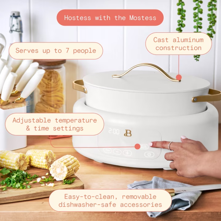Beautiful 10 in 1, 6 Qt Electric Multi-Cooker, White Icing by Drew Barrymore