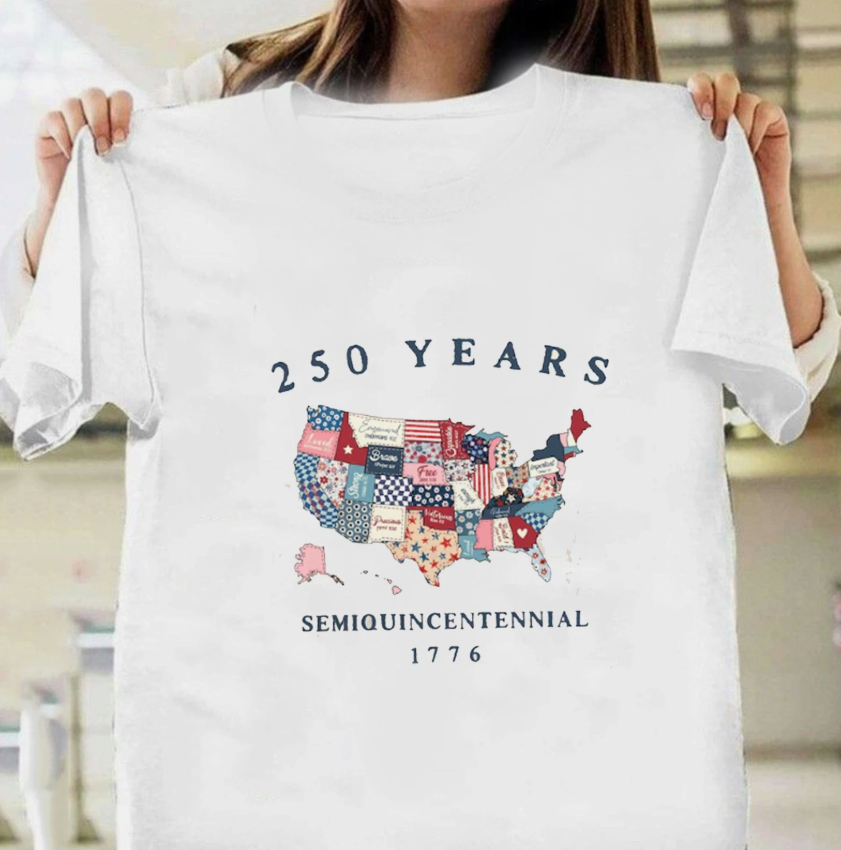 Vintage America Map 250 Years Tee, Independence Day Celebrate 4th of July Gift