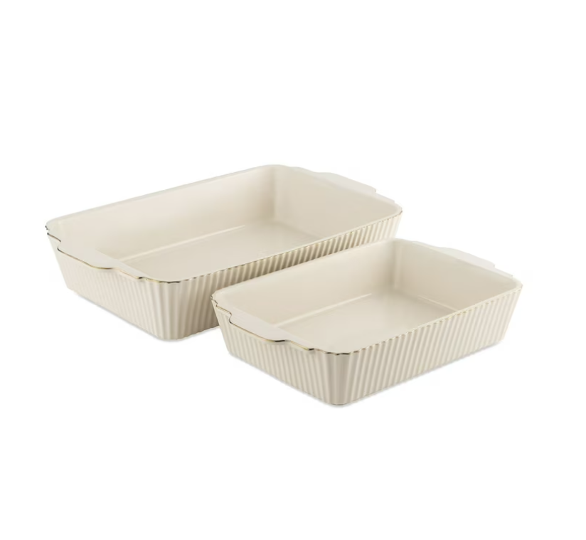 Thyme & Table 4-Piece Stoneware Casserole Dish Bakeware Set, Includes Lids, 9"x13" , 7"x10" Bakers With Lids , White Ribbed