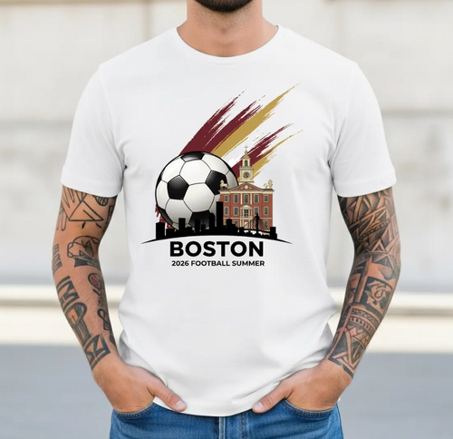 Boston 2026 Soccer T-Shirt | Historic Boston City Fan Tee | Old State House Skyline Tournament Shirt | Massachusetts Soccer Gift for Fans