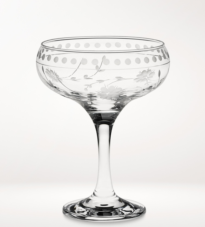 Vintage Etched Coupe Glasses - Set of 4