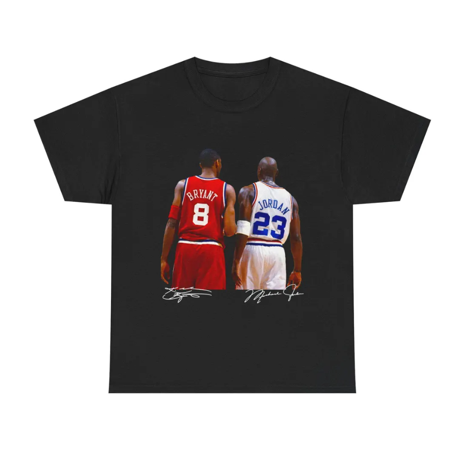 Michael Jordan and Kobe Bryant T Shirt Autograph Edition Basketball Legends Tribute