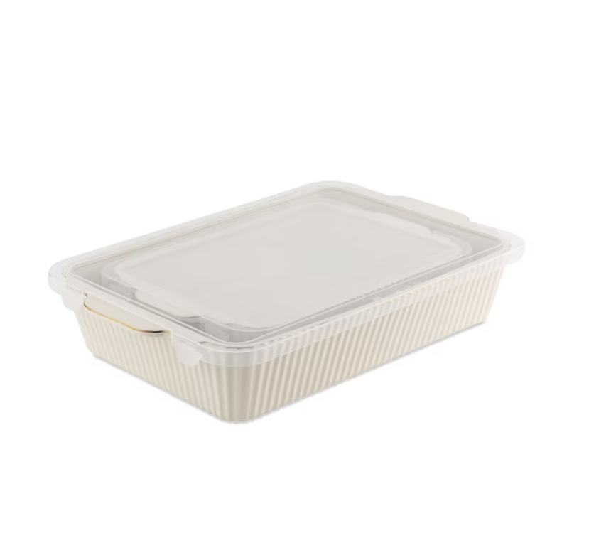 Thyme & Table 4-Piece Stoneware Casserole Dish Bakeware Set, Includes Lids, 9"x13" , 7"x10" Bakers With Lids , White Ribbed
