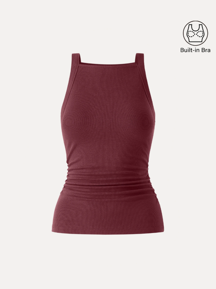 Plantive Chic Square Neck Ruched Rib Bra Tank