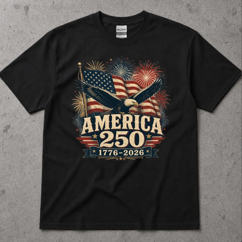 America 250th Anniversary T-shirt Patriotic Fourth of July Shirt Vintage Eagle USA Flag Fireworks Birthday Gift for Veterans Independence Da
