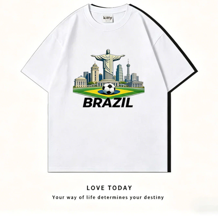Street style in World Cup Brazil 2026, breathable T-shirt.