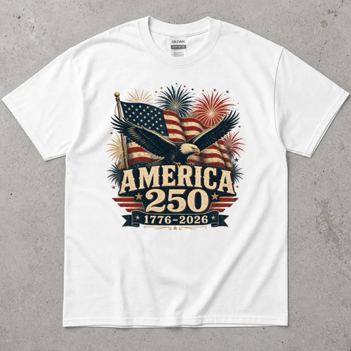 America 250th Anniversary T-shirt Patriotic Fourth of July Shirt Vintage Eagle USA Flag Fireworks Birthday Gift for Veterans Independence Da