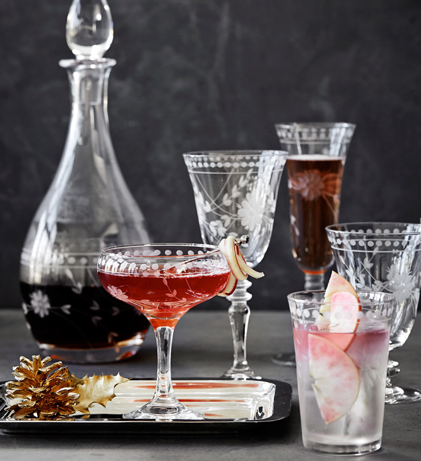 Vintage Etched Coupe Glasses - Set of 4