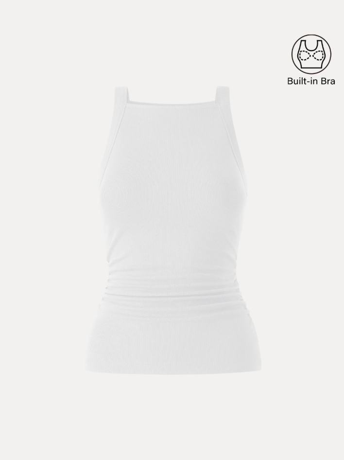 Plantive Chic Square Neck Ruched Rib Bra Tank