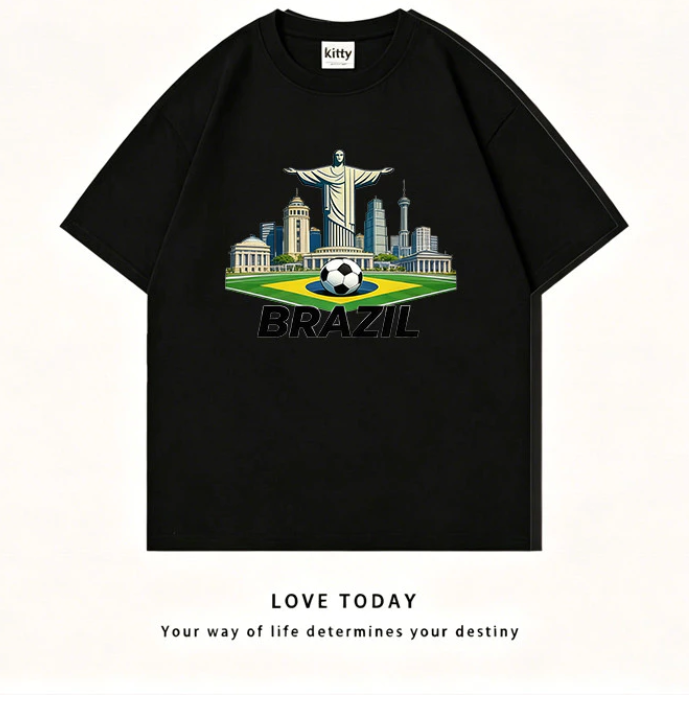 Street style in World Cup Brazil 2026, breathable T-shirt.