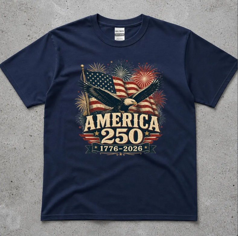 America 250th Anniversary T-shirt Patriotic Fourth of July Shirt Vintage Eagle USA Flag Fireworks Birthday Gift for Veterans Independence Da
