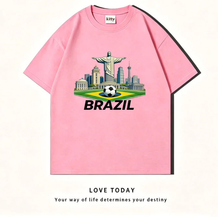 Street style in World Cup Brazil 2026, breathable T-shirt.