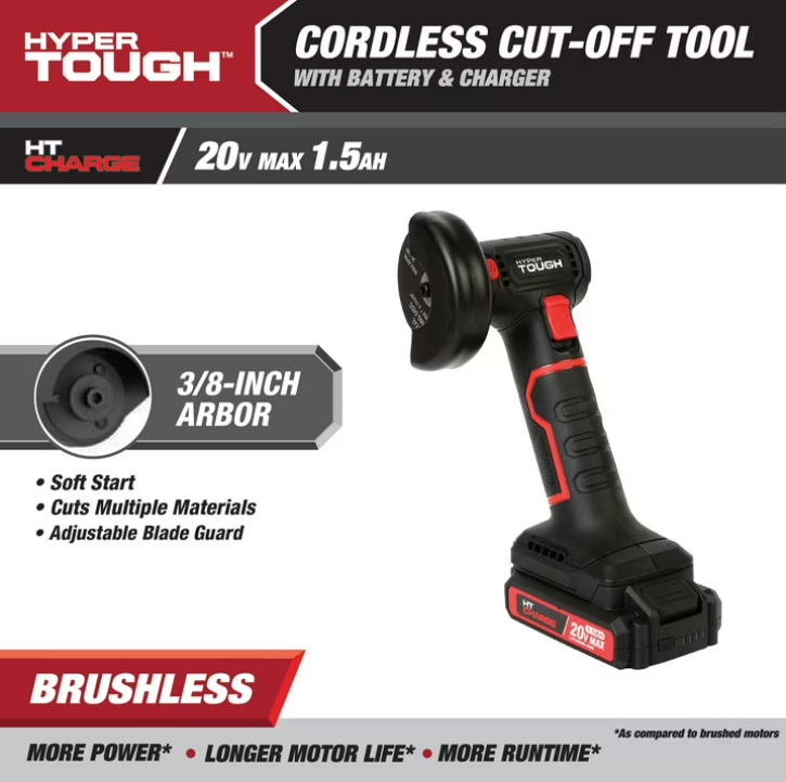 cHyper Tough 20V Max Brushless Cordless Cut-Off Tool with 1.5Ah Lithium-Ion Battery and Charger