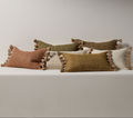 Two-Tone Chunky Linen Tassels Pillow Cover