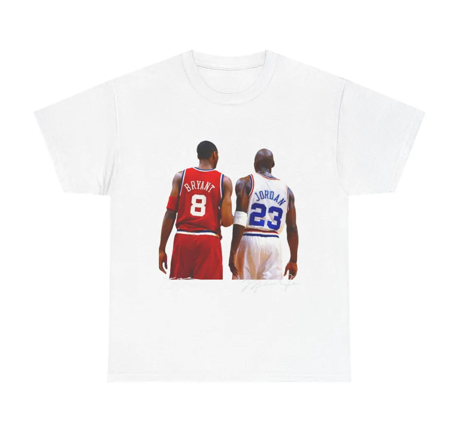 Michael Jordan and Kobe Bryant T Shirt Autograph Edition Basketball Legends Tribute