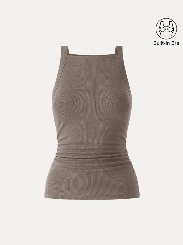 Plantive Chic Square Neck Ruched Rib Bra Tank