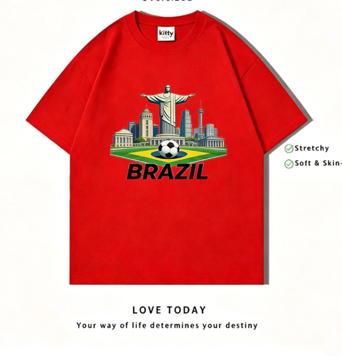 Street style in World Cup Brazil 2026, breathable T-shirt.