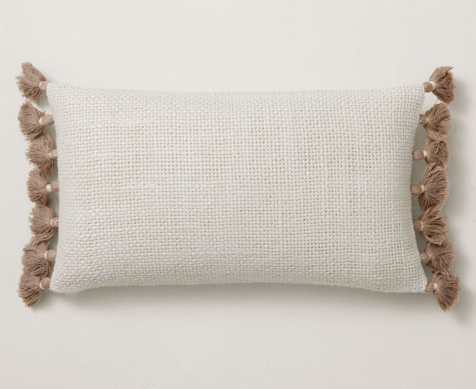 Two-Tone Chunky Linen Tassels Pillow Cover