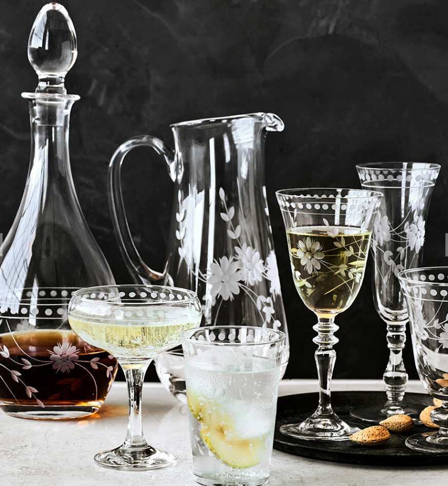 Vintage Etched Coupe Glasses - Set of 4