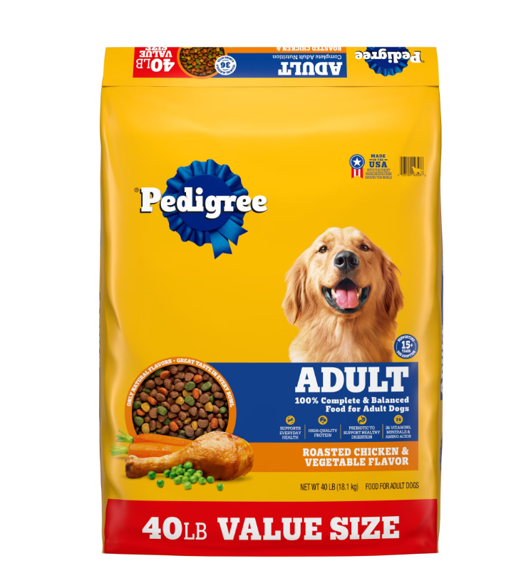 Pedigree Complete Nutrition Adult Dog Food, Roasted Chicken & Vegetable Flavor, 40 lb Bag