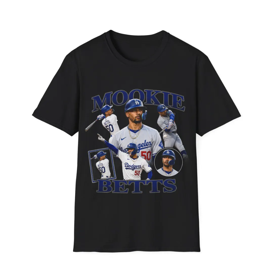Mookie Betts Baseball Graphic T-Shirt Dodgers Player Portrait Tee