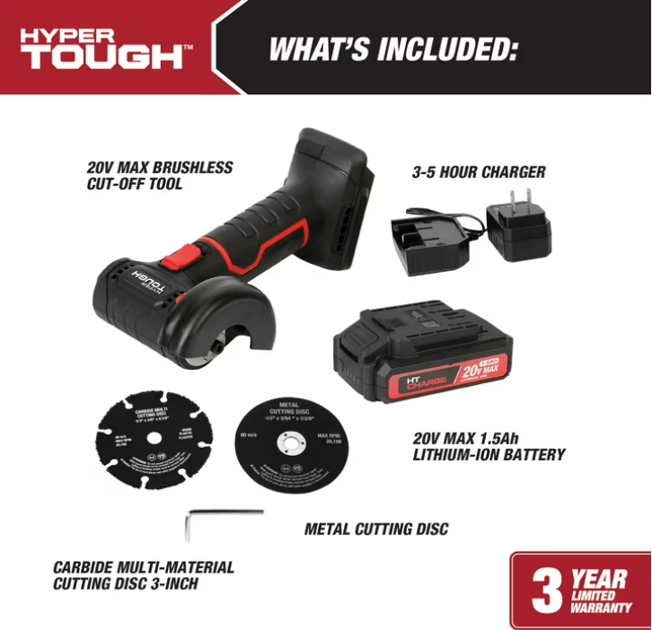 cHyper Tough 20V Max Brushless Cordless Cut-Off Tool with 1.5Ah Lithium-Ion Battery and Charger