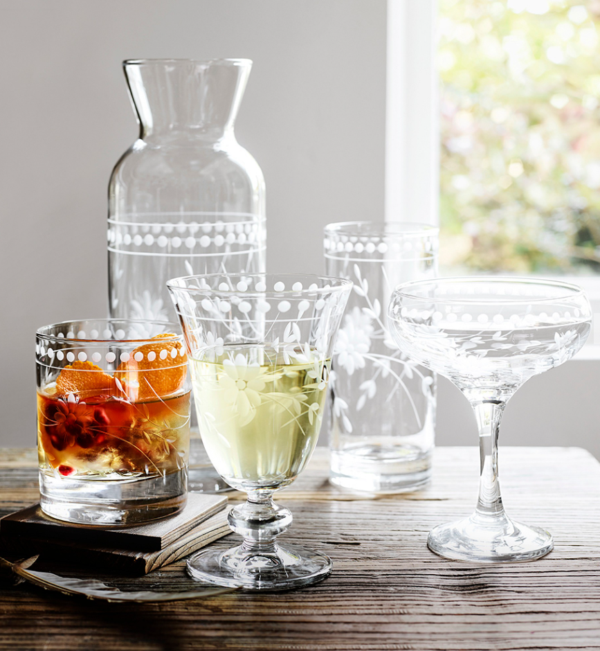 Vintage Etched Coupe Glasses - Set of 4
