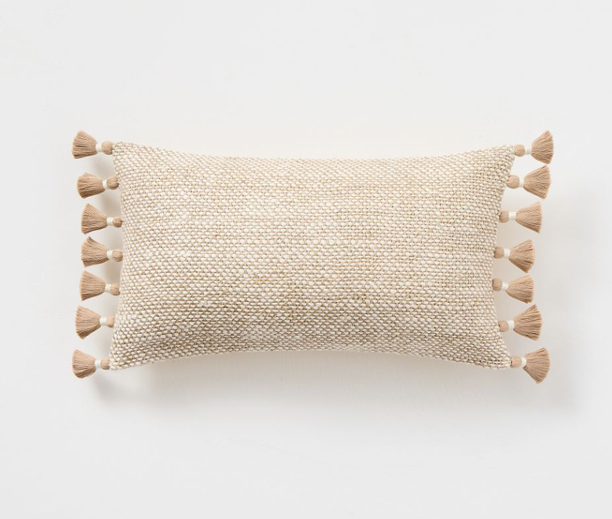Two-Tone Chunky Linen Tassels Pillow Cover