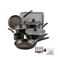Farberware Easy Clean 22 Pcs Nonstick Cookware Set Includes Griddle Pan and Cooking Tools, Dishwasher Safe, Black