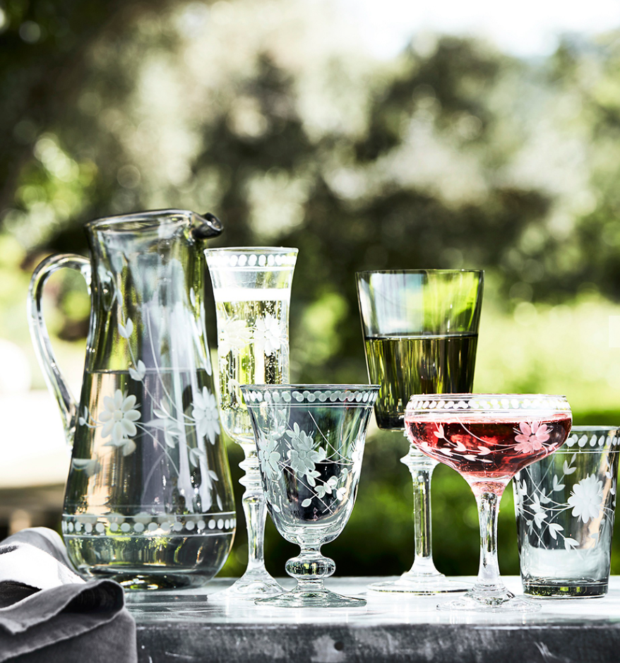 Vintage Etched Coupe Glasses - Set of 4