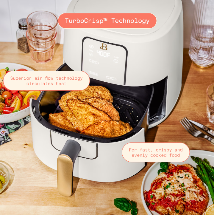 Beautiful 6 Qt Air Fryer with TurboCrisp Technology, EverGood Ceramic Nonstick Coating, White Icing by Drew Barrymore