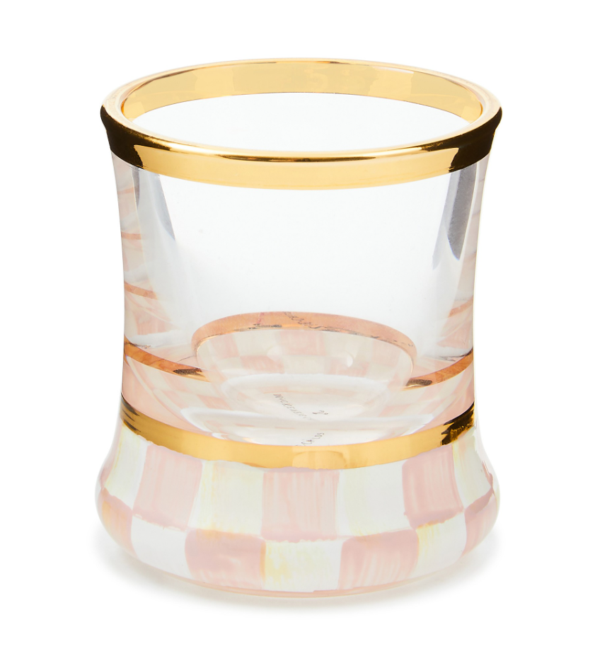 MacKenzie-Childs Pink Courtly Check Shot Glass Flight Board, Set of 4