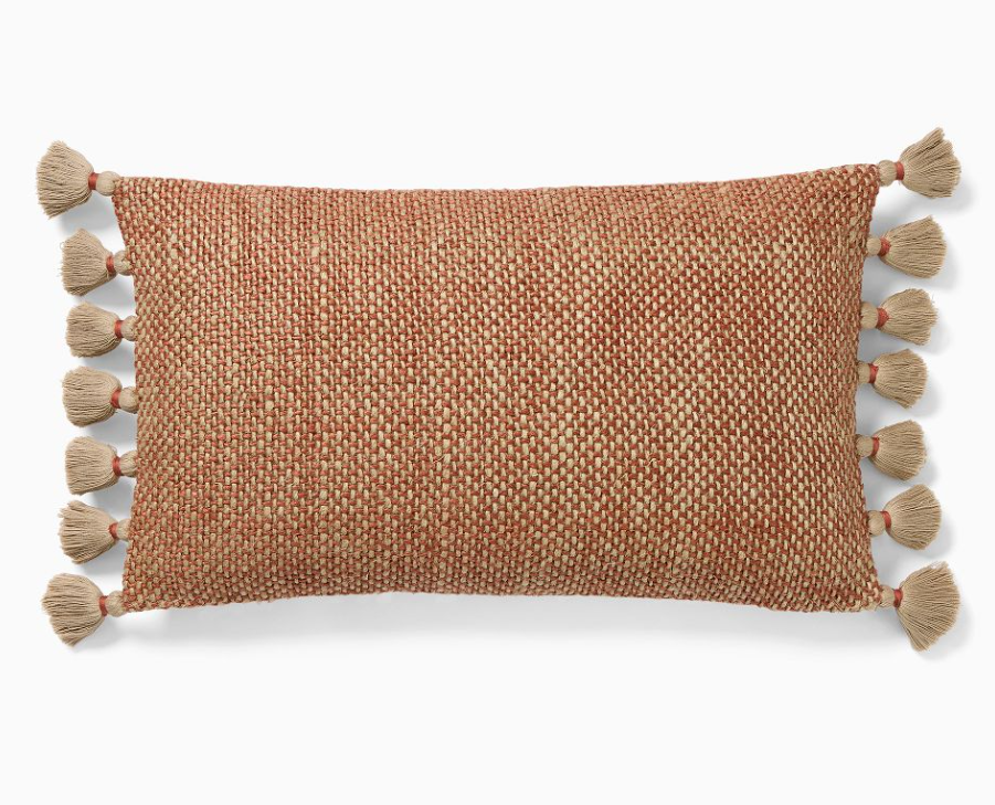 Two-Tone Chunky Linen Tassels Pillow Cover