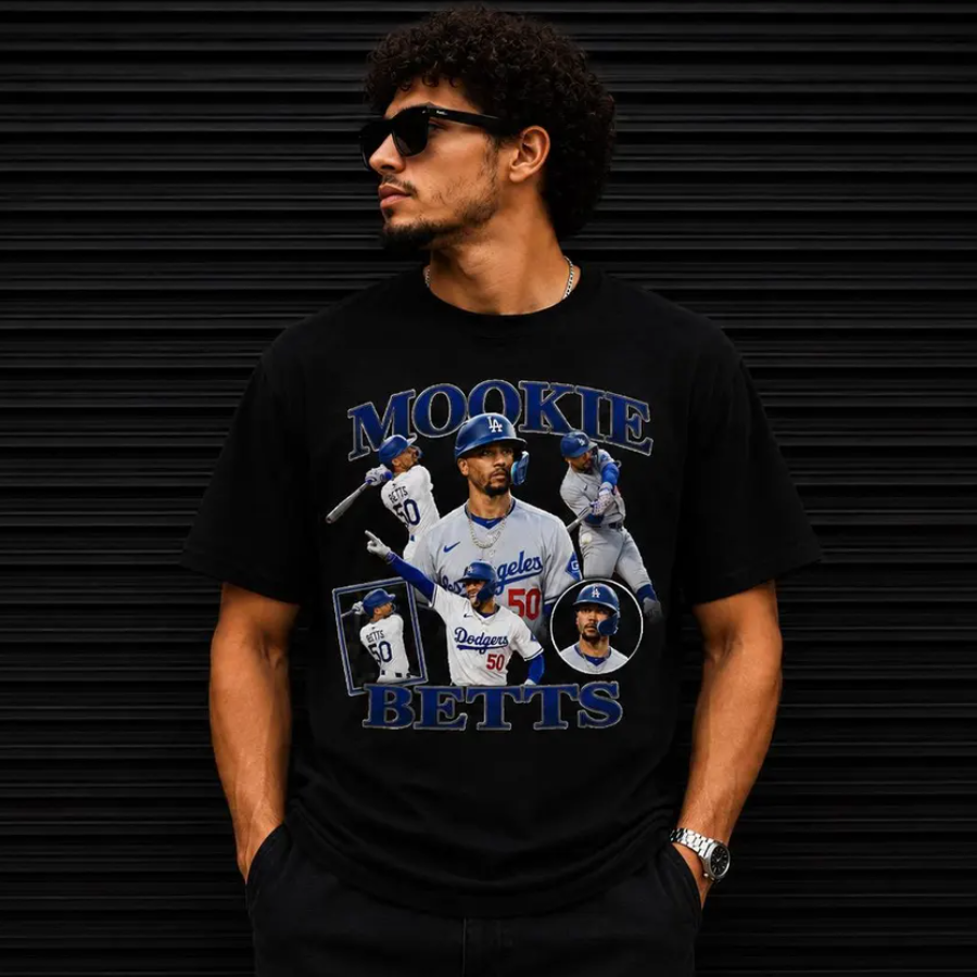 Mookie Betts Baseball Graphic T-Shirt Dodgers Player Portrait Tee