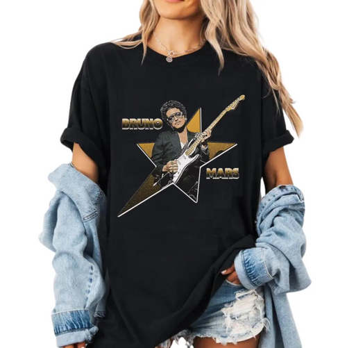Bruno Mars Shirt, Bruno Mars Guitar Graphic Tee, Bruno Mars Star Design Shirt, Pop Music Fan Gift, Retro Music Artist Tshirt