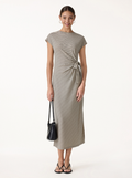 Striped Relaxed Midi Dress with Self-Tie