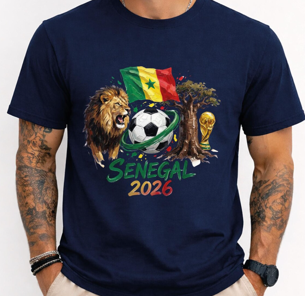 Senegal 2026 Shirt, Africa Soccer Tee, World Cup Football T-Shirt, Lion Graphic Senegal Flag Shirt, FIFA Fan Gift