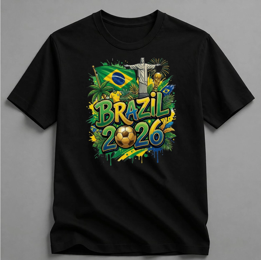 Fifa World Cup 2026 T-Shirt Soccer Graphic Tee USA Football Fan, Brazil 2026