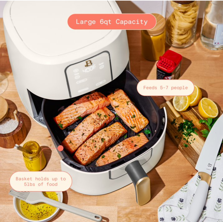 Beautiful 6 Qt Air Fryer with TurboCrisp Technology, EverGood Ceramic Nonstick Coating, White Icing by Drew Barrymore