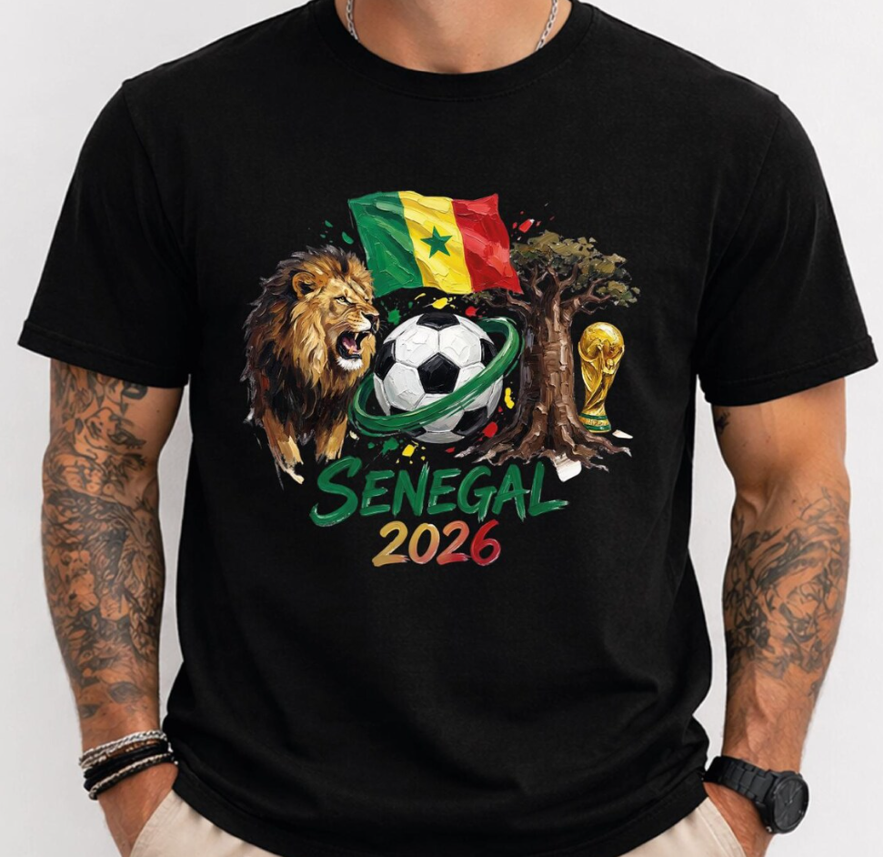 Senegal 2026 Shirt, Africa Soccer Tee, World Cup Football T-Shirt, Lion Graphic Senegal Flag Shirt, FIFA Fan Gift
