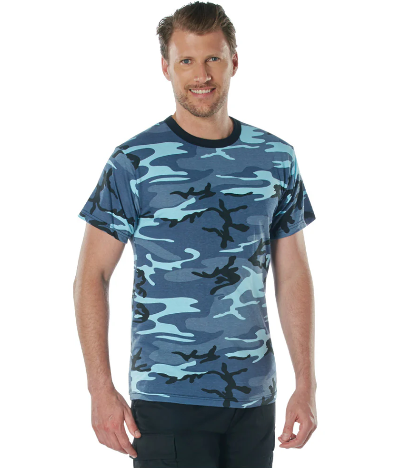 Sky Blue Camouflage Short Sleeve T-Shirt