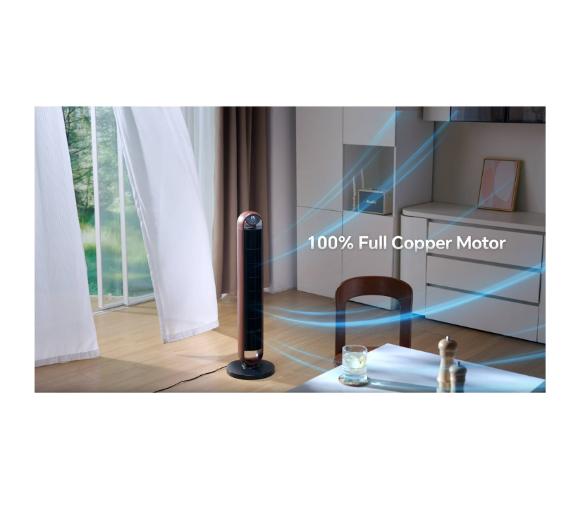 Better Homes & Gardens 40'' 5-Speed Oscillating Tower Fan with Remote Control, 3 Wind Modes, 12H Timer, Walnut & Black