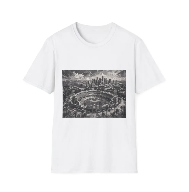 City Aerial of Los Angeles Dodgers Baseball Stadium T-Shirt Urban Sports Stadium Skyline