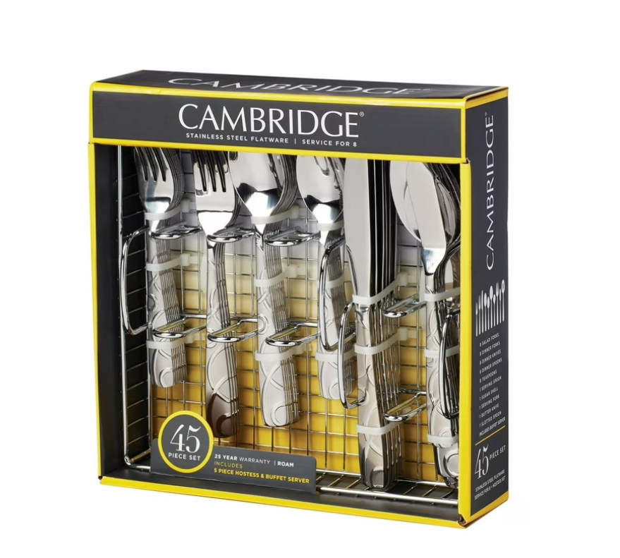 Cambridge Roam Sand 45-Piece Stainless Steel Flatware Set & Hostess Set (Service for 8)