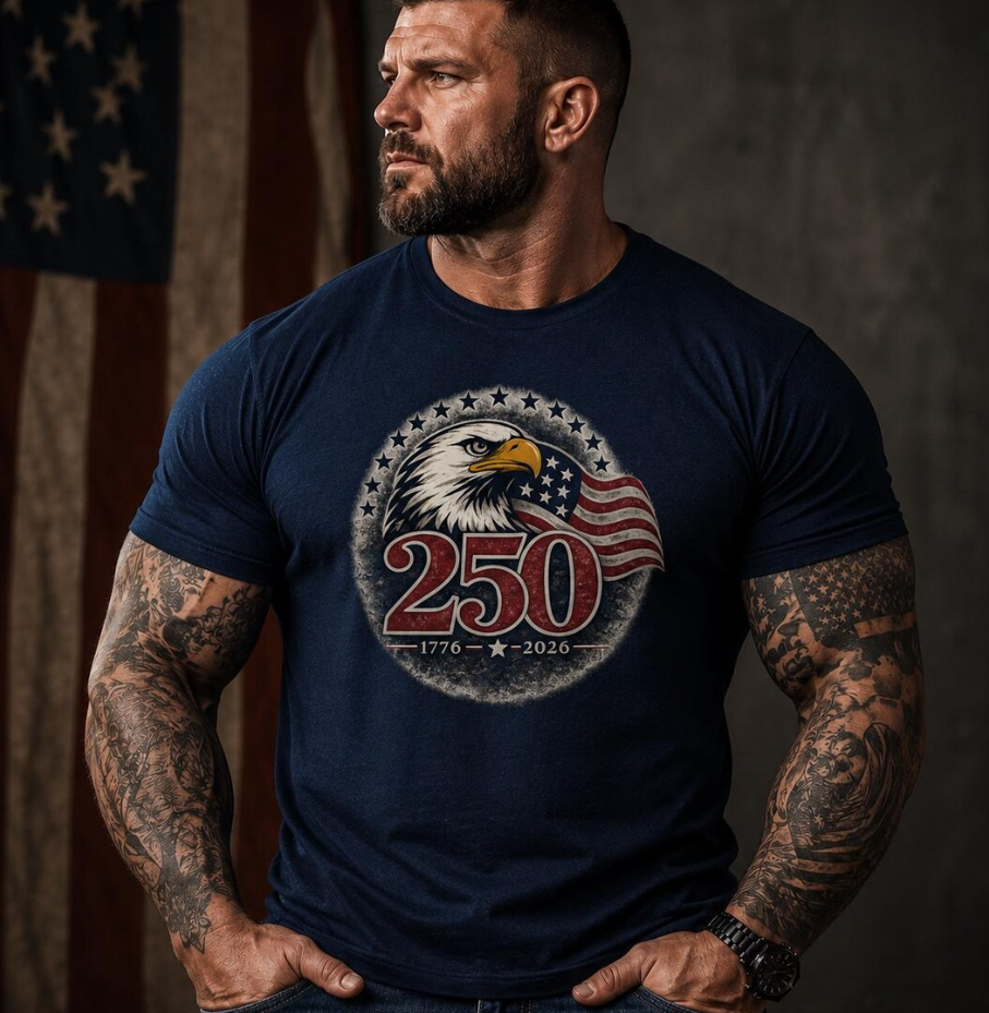 Patriotic 250 T-Shirt, America 1776-2026 Eagle Shirt, 4th of July Shirt Men, USA Flag Shirt, Independence Day Tee, American Pride Gift
